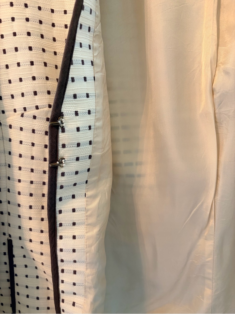 Jones New York Cream Open-Front Textured Dot Blazer with Dark Trim - Picture 10 of 14